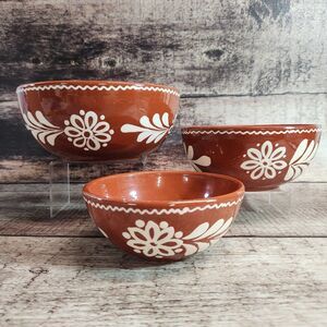 Set 3 HM Mixing Bowls Hungarian Folk Art Redware Pottery Farmhouse NEW READ